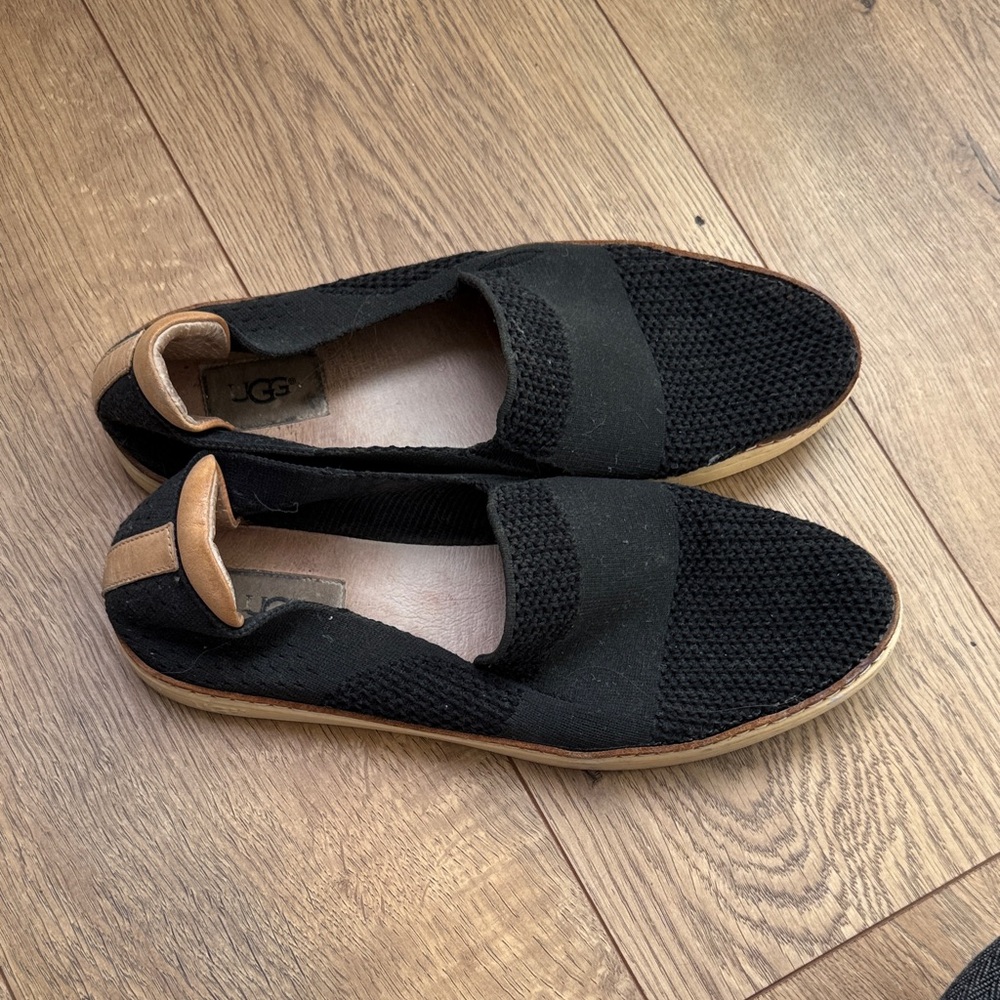 UGG Black and Tan Slip-On Shoes